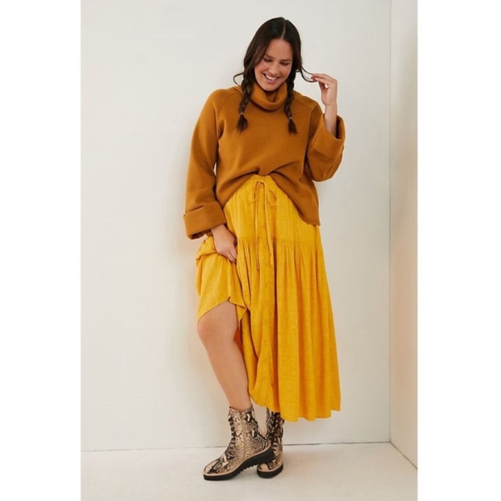 Anthropologie Maeve (L) Flowing Golden Yellow Midi Skirt